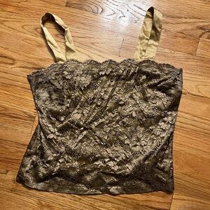 Ishyu- Gold lace shell- satin straps side zip size 12